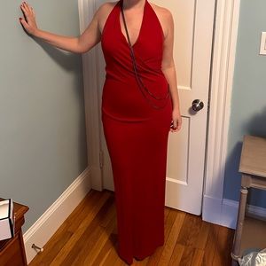 Red floor-length Nicole Miller New York gown